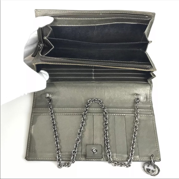 ❌SOLD❌ Gucci Dark Gray Wallet With Chain Strap! - Picture 4 of 13